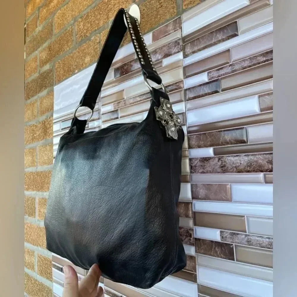 Leather rock usa black leather bag